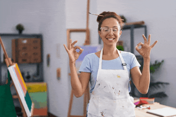 Animated gif slider: slide 1: a person in a meditative pose with paint on their apron; slide 2: person making a pizza; slide 3: 3 people drinking wine and smiling; slide 4: two people competing in a sack race while others look on